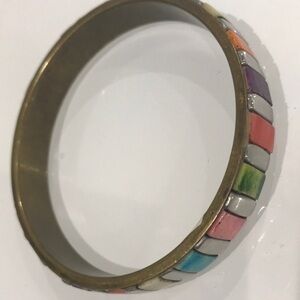 Bracelet bangle gold to copper interior to metal lucite as stone like exterior